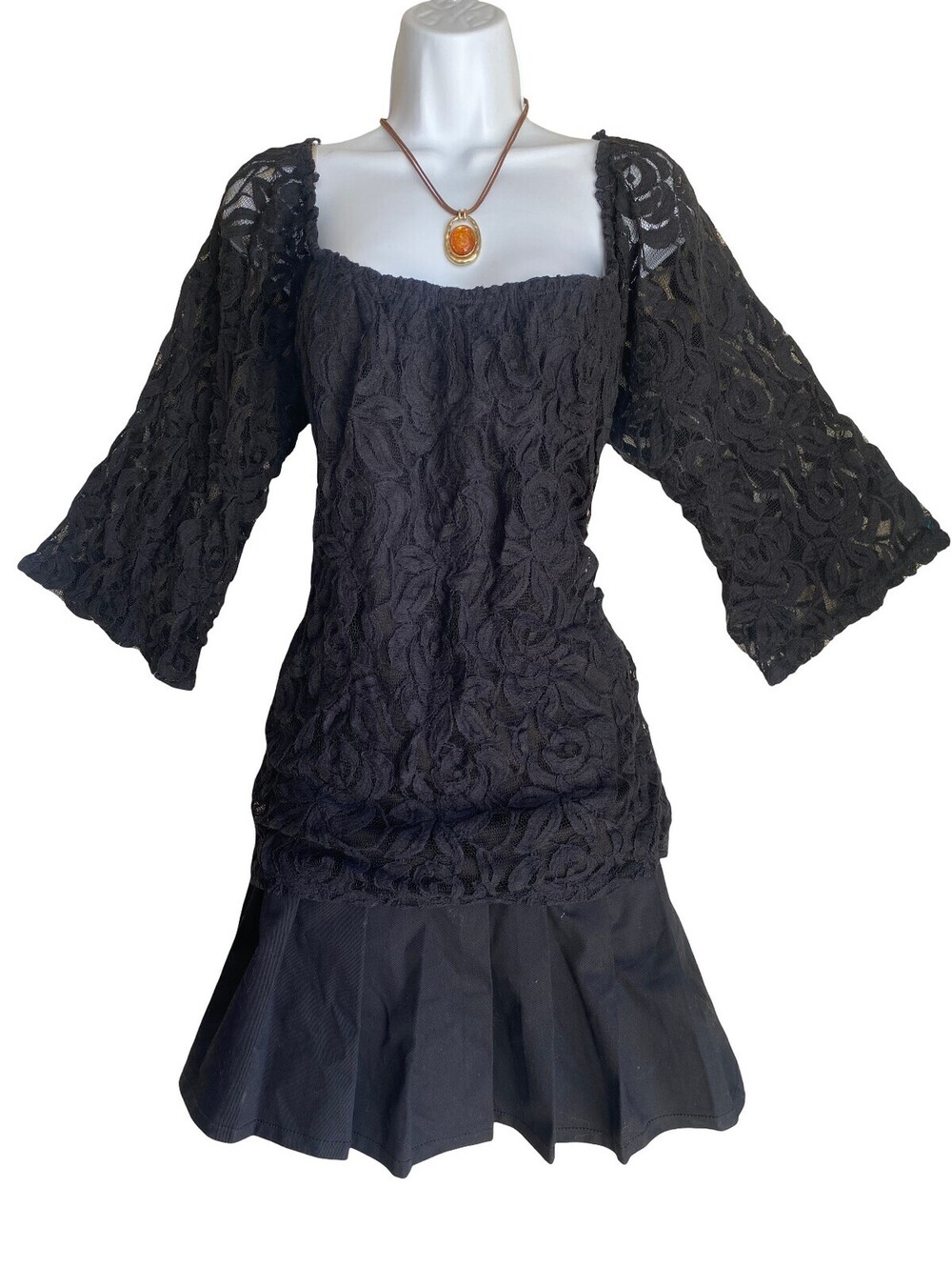 Vintage Green Envelope Plus 1X Black Lace Blouse Whimsigoth Goth Grunge Boho Top